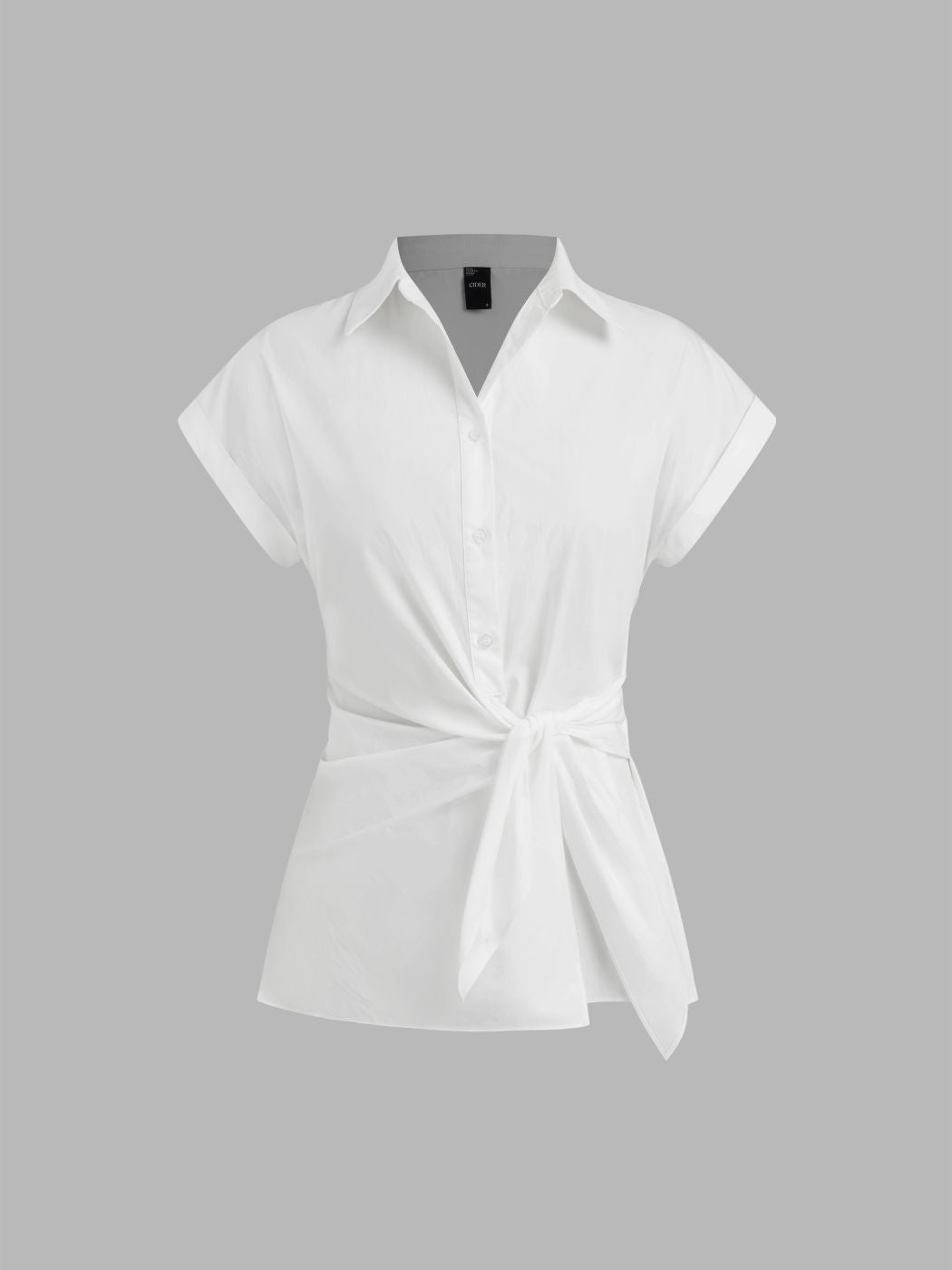 Woven Collar Solid Knotted Short Sleeve Shirt