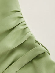 Woven Cowl Neck Solid Mini Dress With Belt