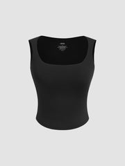 Second Skin Double Layered Round Neck Solid Crop Tank Top