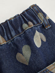 Denim High Rise Heart Print Mini Skirt