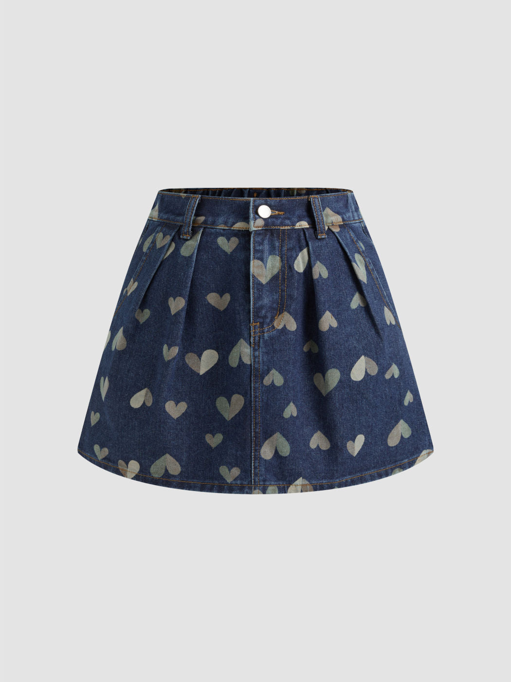 Denim High Rise Heart Print Mini Skirt