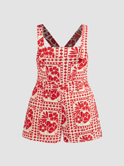 Woven Square Neck Floral All Over Print Romper Curve & Plus