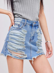 Cider Denim Low Rise Ripped Mini Skirt