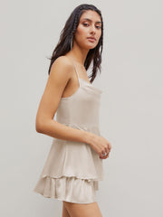 Cowl Neck Satin Layered Romper