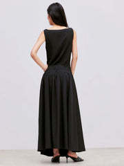 Woven Boat Neck Sleeveless Maxi Dress With Belt
