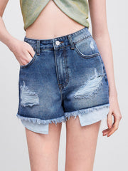 Cider Denim High Rise Ripped Wide Leg Micro Shorts