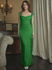 Mesh Ruffle Hem Maxi Dress
