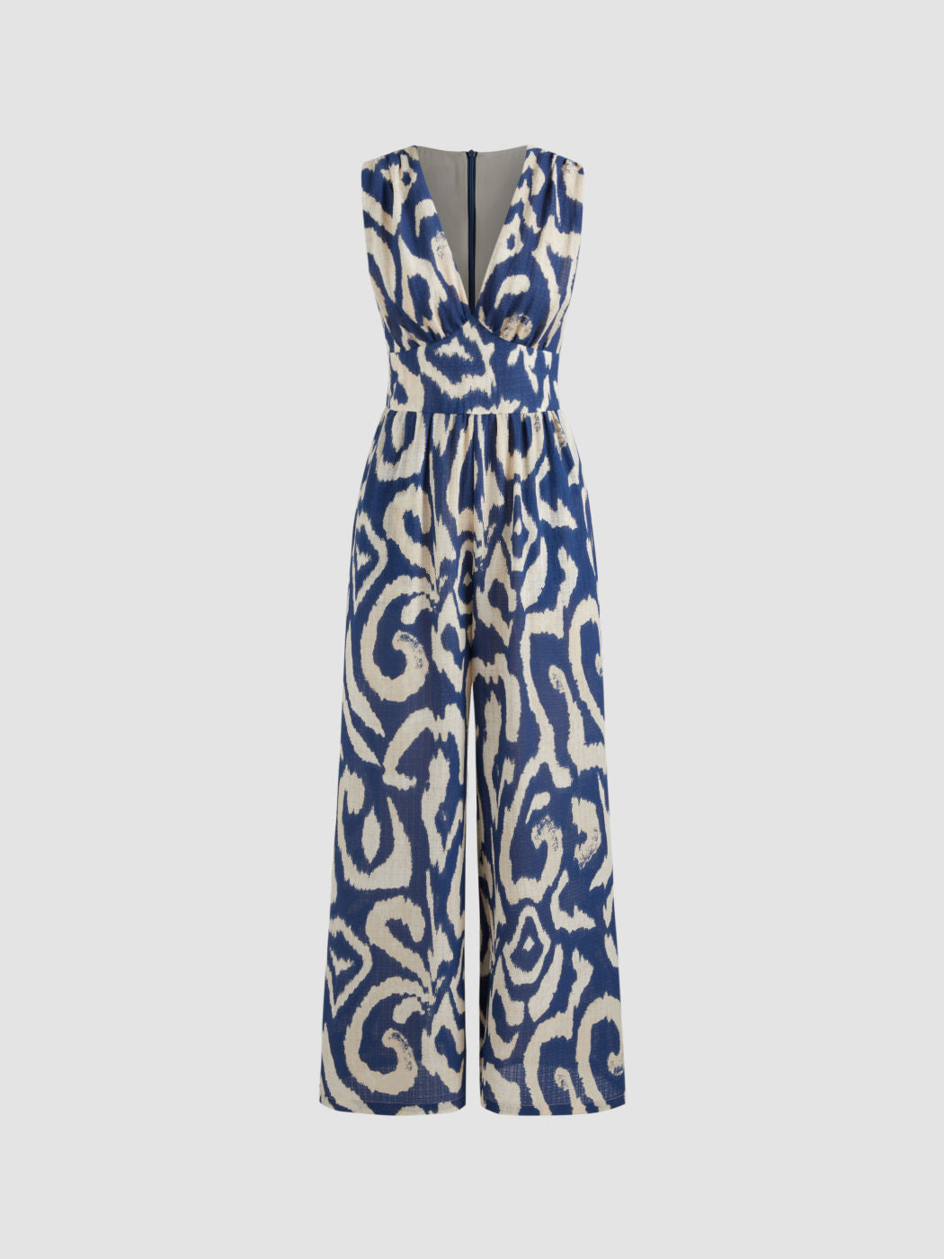 Woven V-neck Abstract Sleeveless Wide Leg Jumpsuit