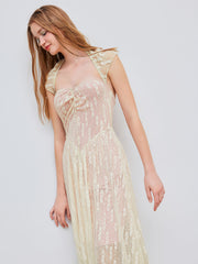 Lace Square Neck Floral Backless Maxi Dress