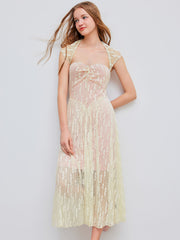 Lace Square Neck Floral Backless Maxi Dress