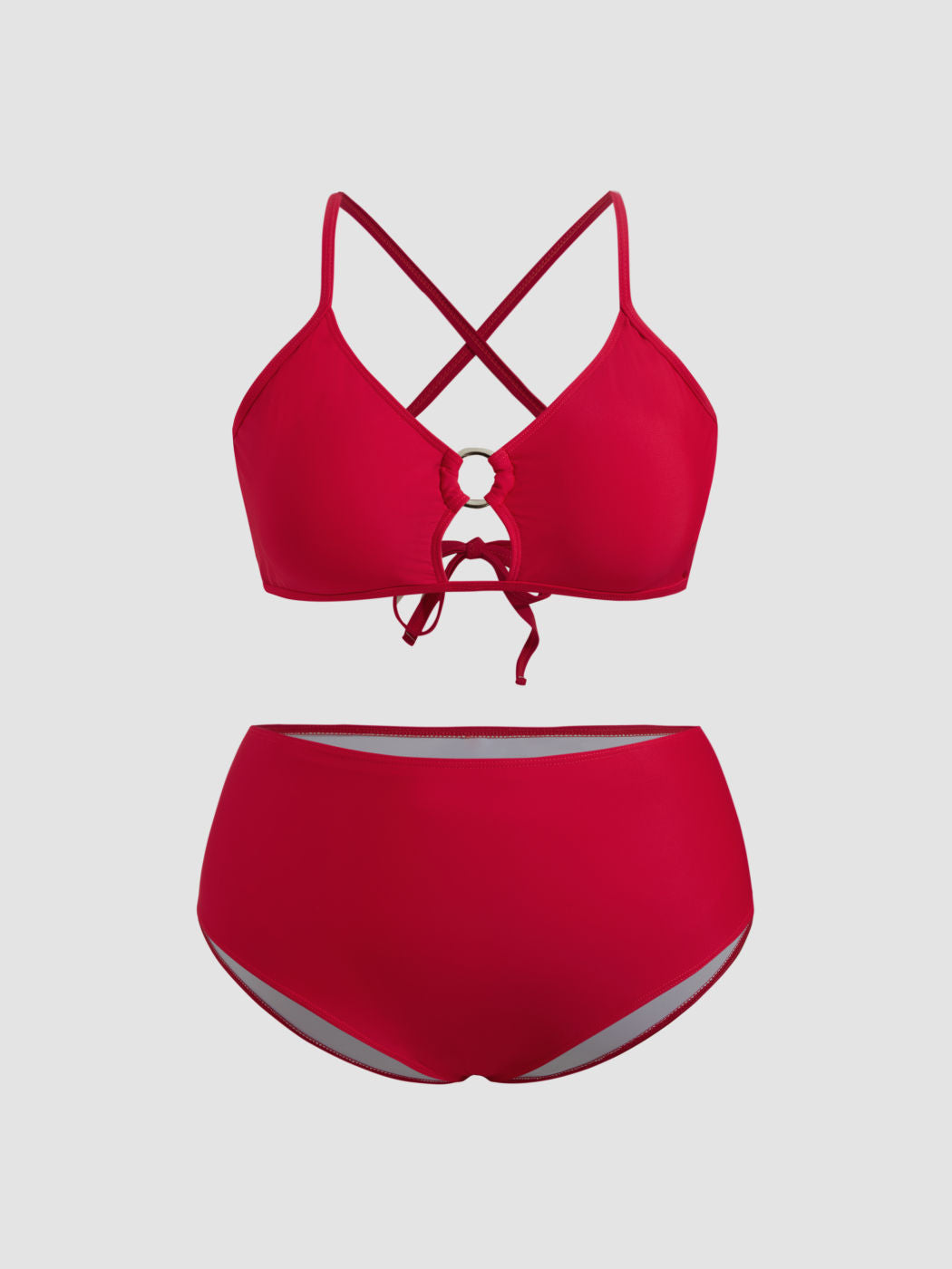 V-neck Solid Criss-Cross Cheeky Shaping Bikini Set Curve & Plus