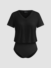 V-neck Solid Short Sleeve Bodysuit