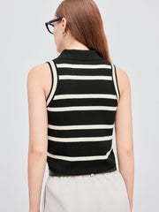 Knitted Polo Striped Crop Vest