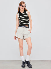 Knitted Polo Striped Crop Vest