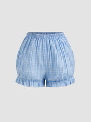 Square Neck Check Bowknot Shirred Mini Dress With Mid Rise Check Bloomers