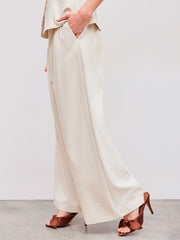 Linen-blend Mid Rise Solid Pleated Wide Leg Trousers