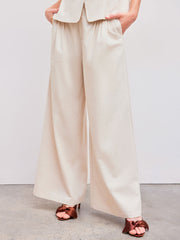 Linen-blend Mid Rise Solid Pleated Wide Leg Trousers