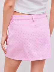 Denim Low Rise Rhinestone Split Mini Skirt