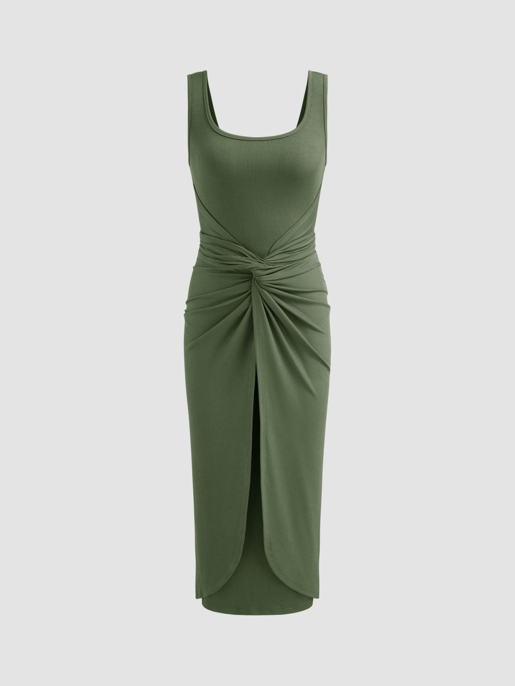 Square Neck Solid Twist Knotted Maxi Dress
