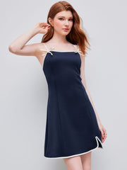 Scoop Neckline Contrasting Binding Bowknot Mini Dress