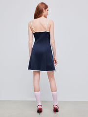 Scoop Neckline Contrasting Binding Bowknot Mini Dress