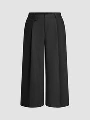 Linen-blend Mid Rise Solid Pocket Wide Leg Trousers Curve & Plus