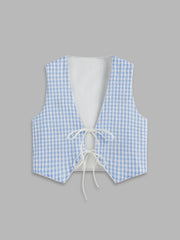 Reversible Gingham Shell & Mermaid Graphic Knotted Vest