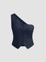 Linen-blend Asymmetrical Neck Solid Vest
