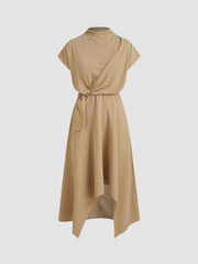 Woven High Neck Solid Twist Maxi Dress