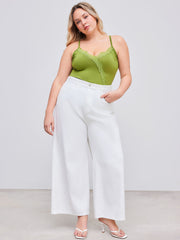 Jersey V-neck Lace Trim Solid Cami Bodysuit Curve & Plus