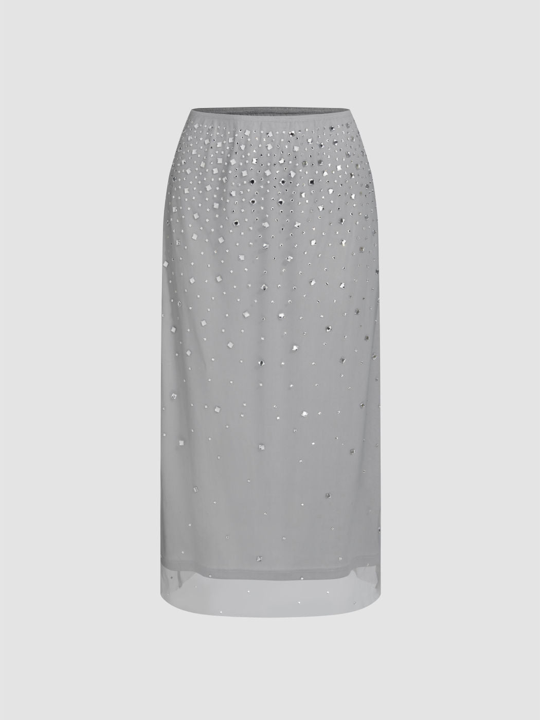 Chiffon Mid Rise Rhinestone Maxi Skirt