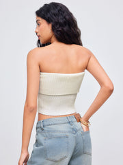 Knitted Strapless Solid Rib Crop Tube Top