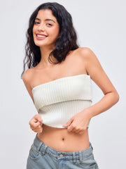 Knitted Strapless Solid Rib Crop Tube Top