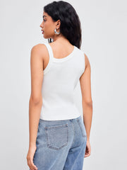 Knit Asymmetrical Neck Solid Cami Top