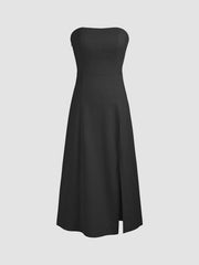 Linen-blend Split Tube Maxi Dress