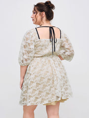 Lace Bowknot Ruffle Contrasting Binding Mini Dress Curve & Plus