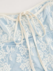 Lace Square Neck Floral Embroidery Knotted Mini Dress