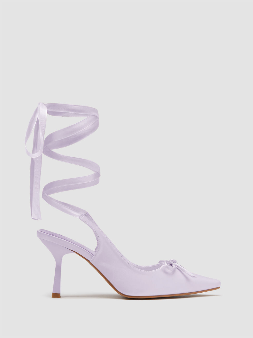 Satin Bowknot Decor Slingback Tie Leg Heels