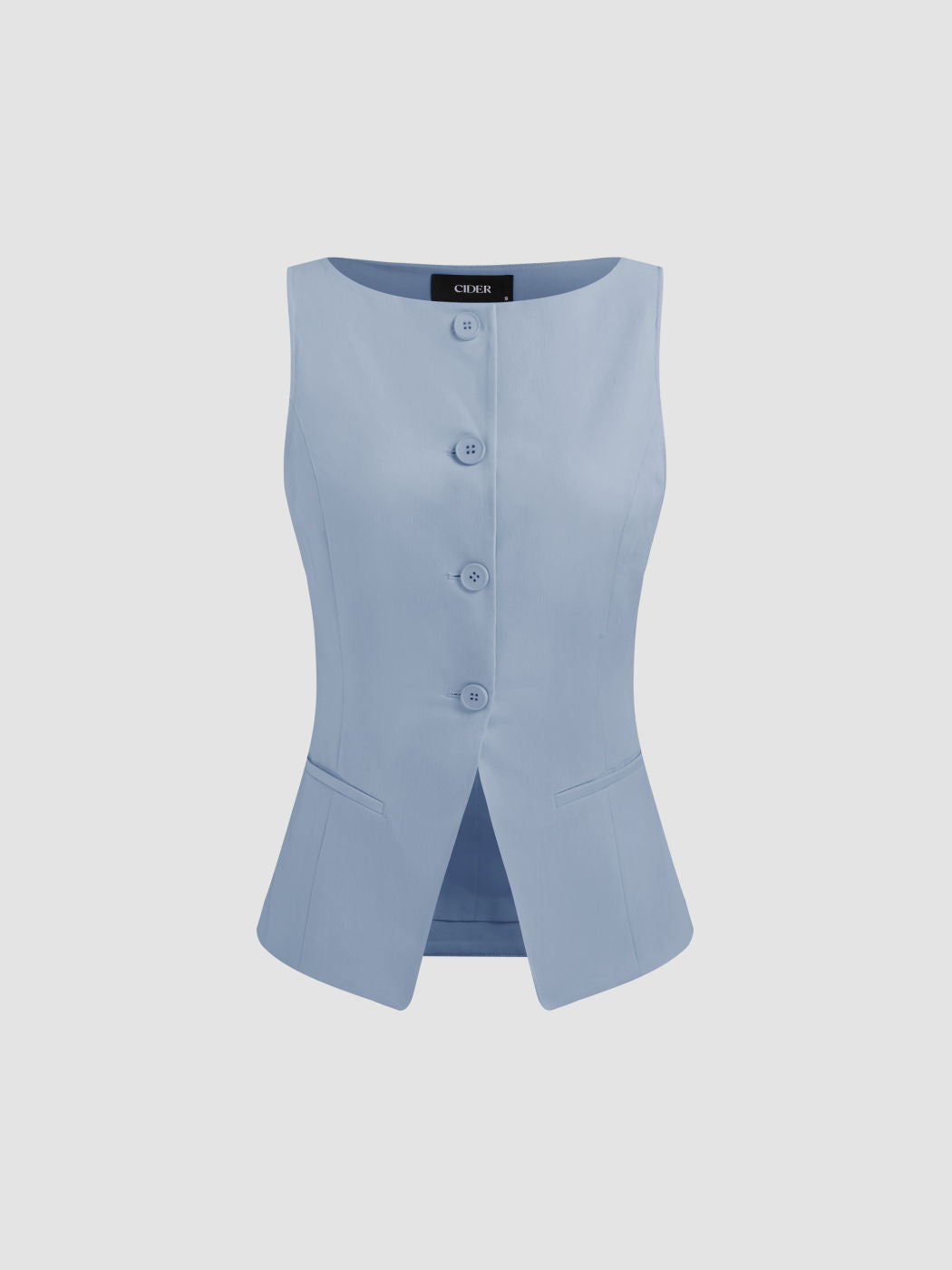 Woven Boat Neck Solid Button Vest