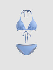 Halter Triangle Bikini Set With Floral Sarong