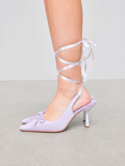 Satin Bowknot Decor Slingback Tie Leg Heels
