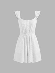 Scoop Neckline Solid Lettuce Trim Romper