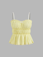 Square Neck Solid Ruched Bowknot Cami Top