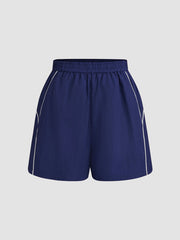 High Waist Contrast Binding Gym Shorts