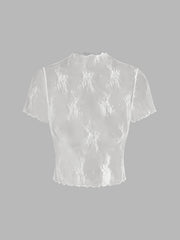 High Neck Lace Floral Top & Solid Crop Cami Top Set