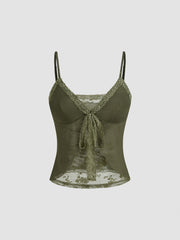 V-neck Lace Knotted Cami Top