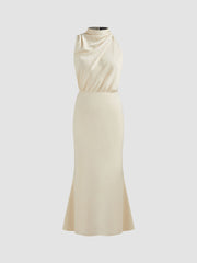 High Neck Sleeveless Ruched Maxi Dress