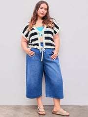 Knitted V-neck Striped Knotted Top Curve & Plus