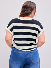 Knitted V-neck Striped Knotted Top Curve & Plus