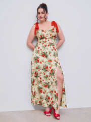 Floral Knotted Split Midi Dress Curve & Plus